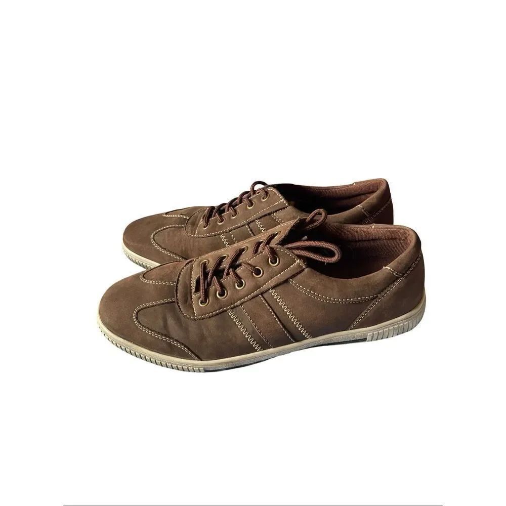 Muk Luks Mens Brown Leather Lace Up Casual Nick Fashion Sneakers Shoes Size 9 - Picture 4 of 9